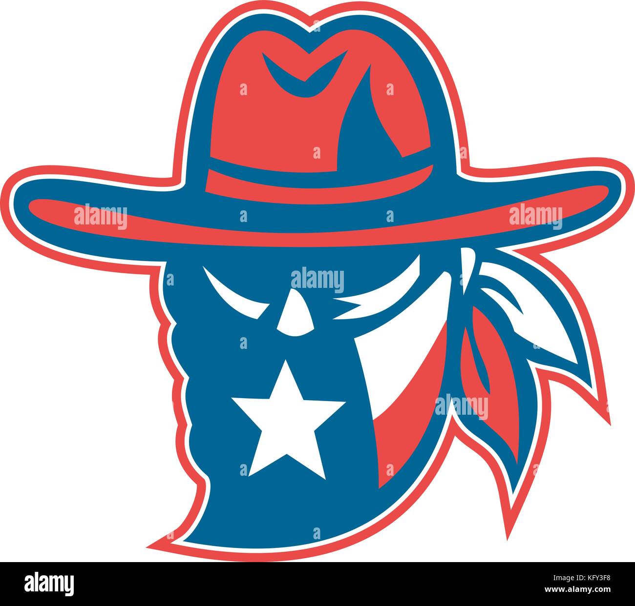 Retro Style Abbildung: ein Maskottchen, ein texanischer Outlaw oder Bandit tragen bandana mit Texas Lone Star Flag auf isolierten Hintergrund. Stock Vektor
