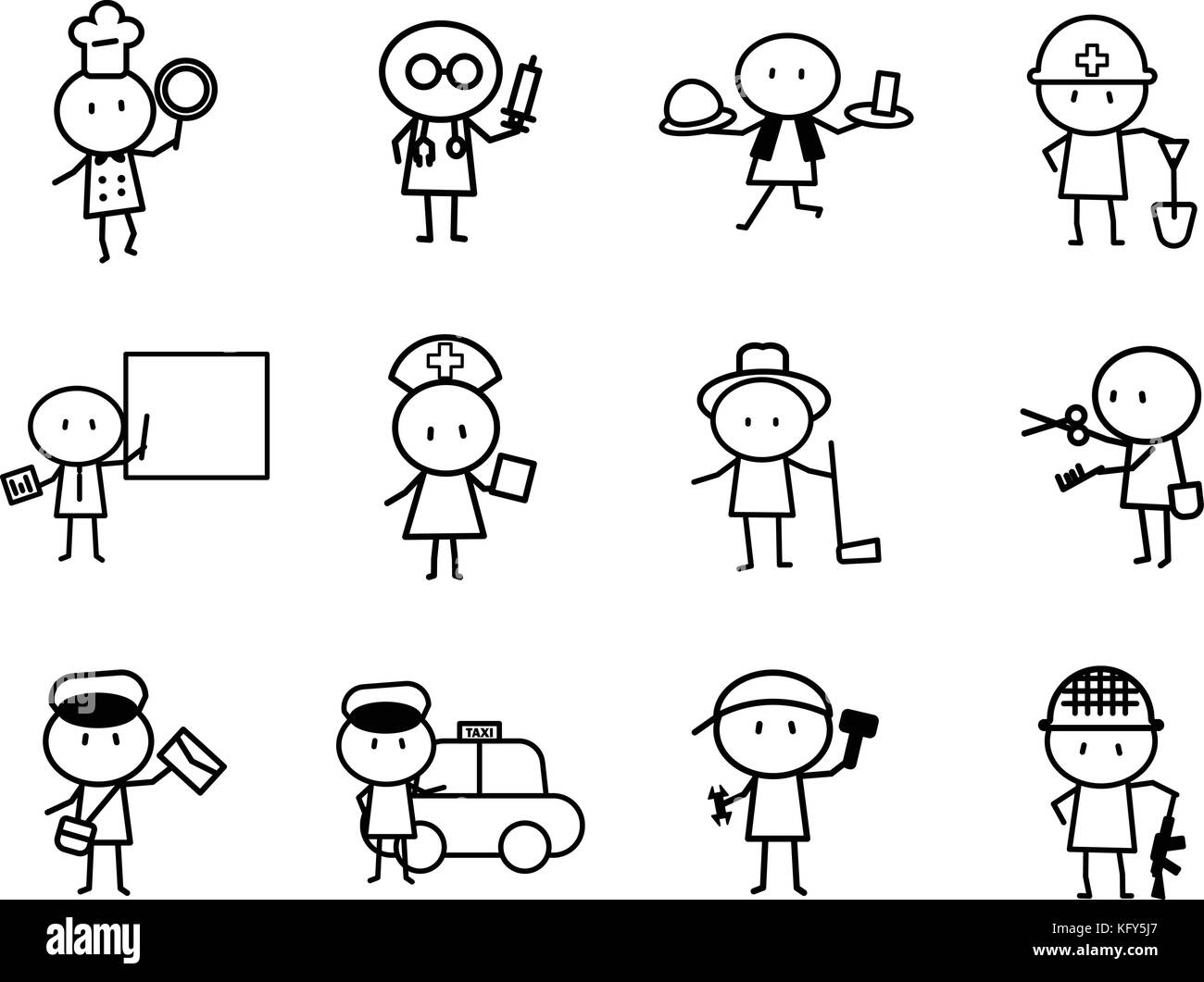 Eingestellt von Cartoon einfache Linie Charakter in verschiedenen Karriere bei Idee, Konzept für Vector Graphic Design Stock Vektor