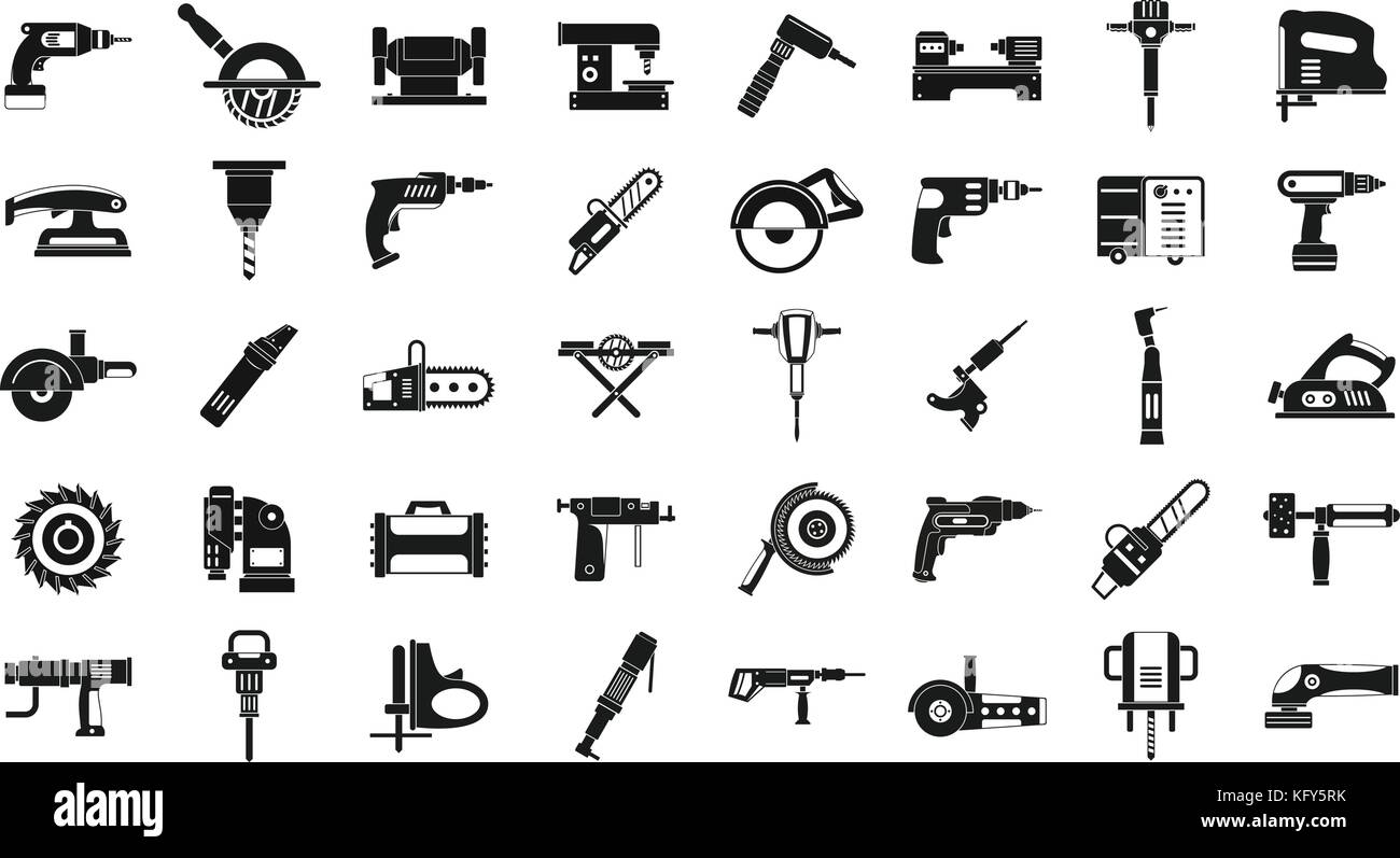 Elektrische Werkzeuge Icon Set, einfachen Stil Stock Vektor
