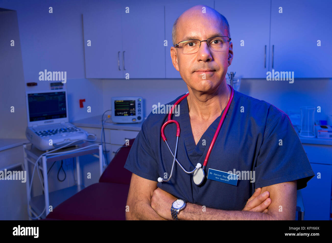 Dr. Haroun Gajraj an seinem melbury Klinik. Stockfoto