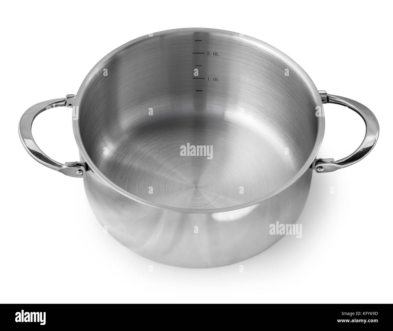 Edelstahl Kochtopf auf weißem Hintergrund mit Freistellungspfad isoliert Stockfoto