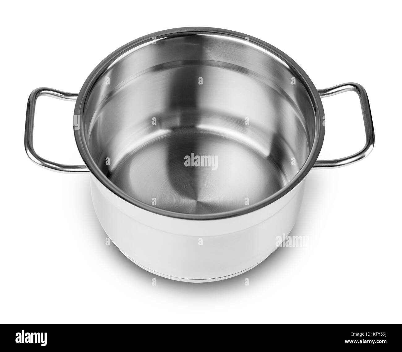 Edelstahl Kochtopf auf weißem Hintergrund mit Freistellungspfad isoliert Stockfoto