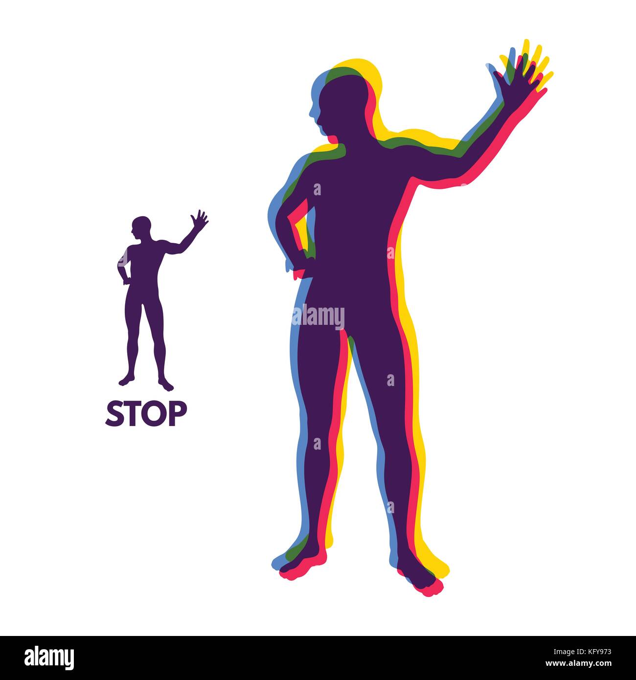Vektor Mann mit der Hand bis zum Anschlag. Die Übersicht stop Geste. Silhouette der stehende Mann. Vector Illustration. Stock Vektor