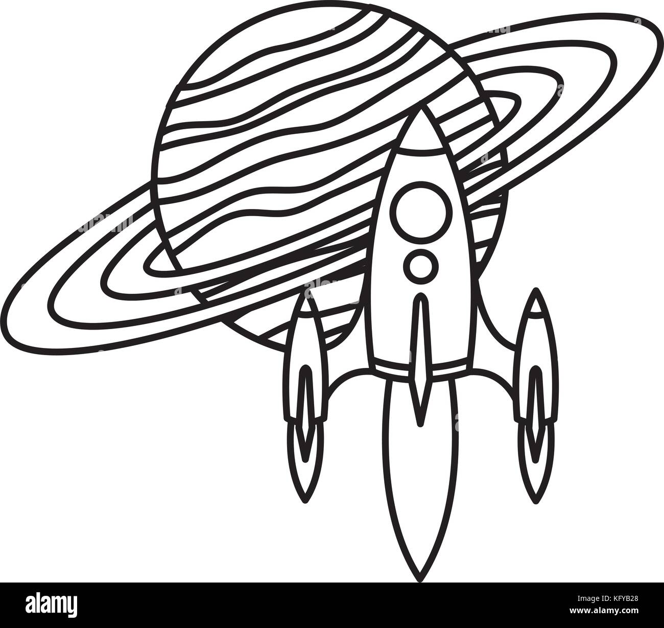 Saturn Planet mit Rocket flying Vector Illustration Design Stock Vektor