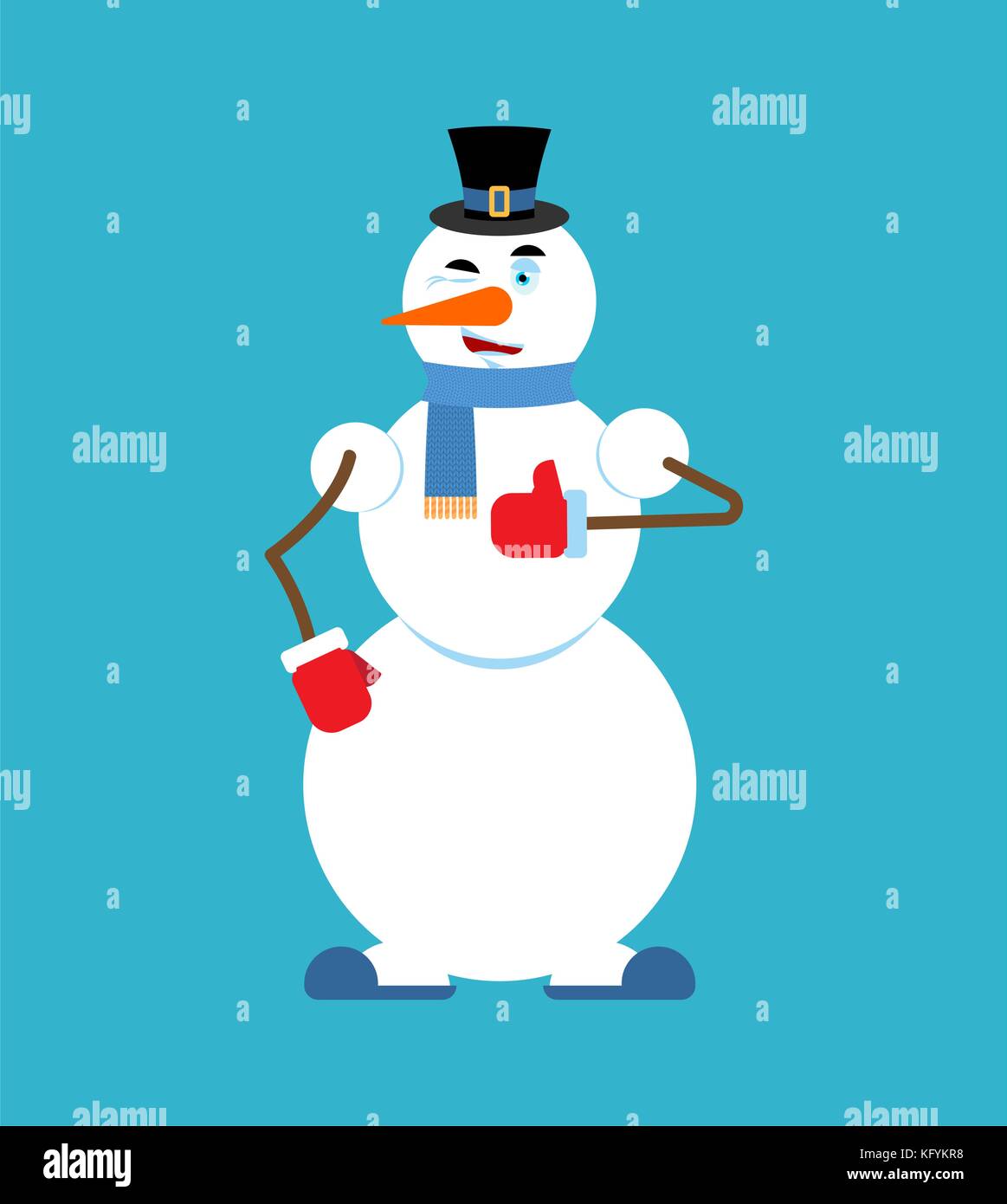 Schneemann Daumen oben winks Emoji. Neues Jahr und Weihnachten Vector Illustration Stock Vektor