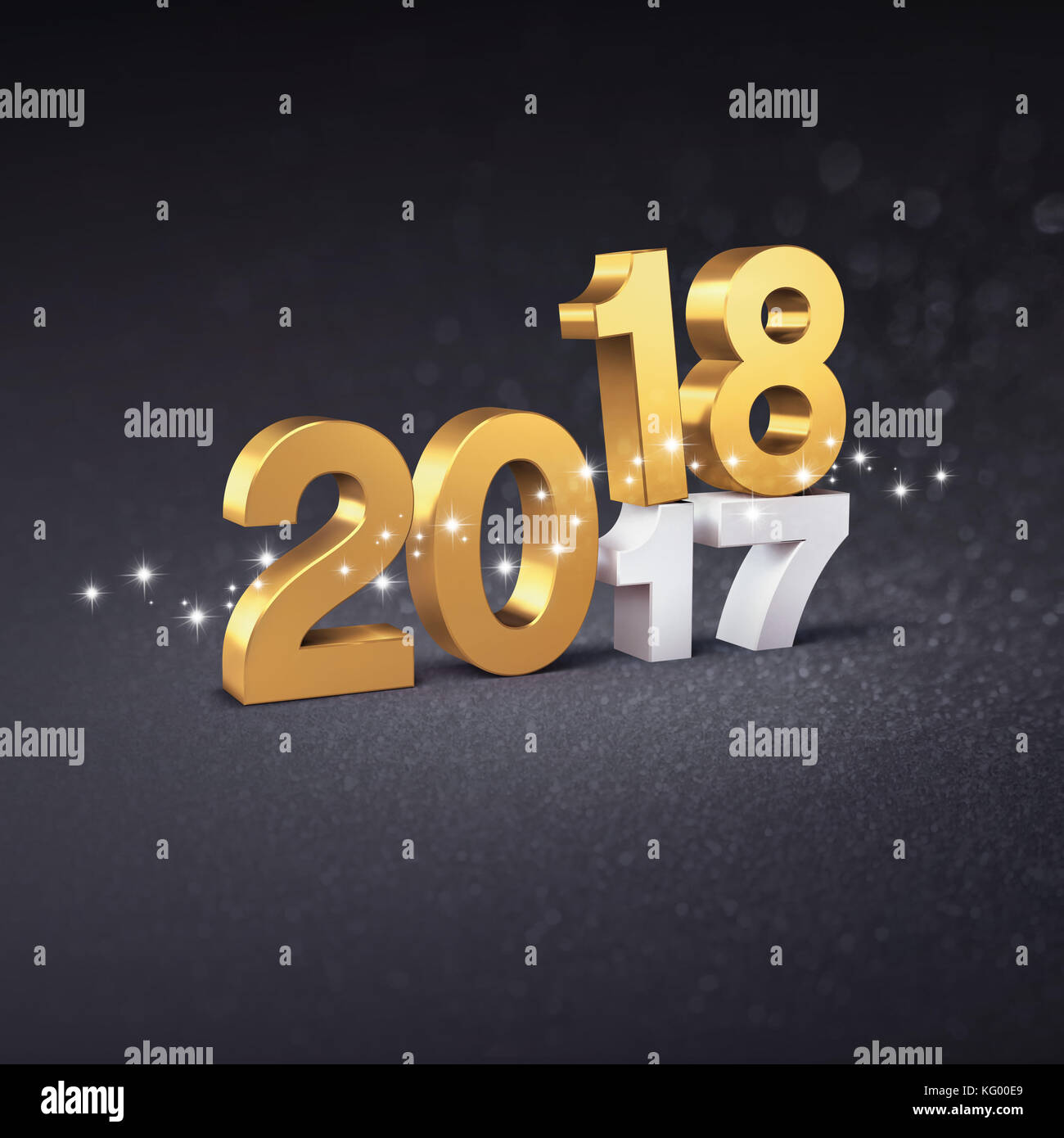 Gold 2018 Schreibmaschine Datum Vor 2017; auf einer festlichen schwarzen Hintergrund - 3D-Darstellung Stockfoto