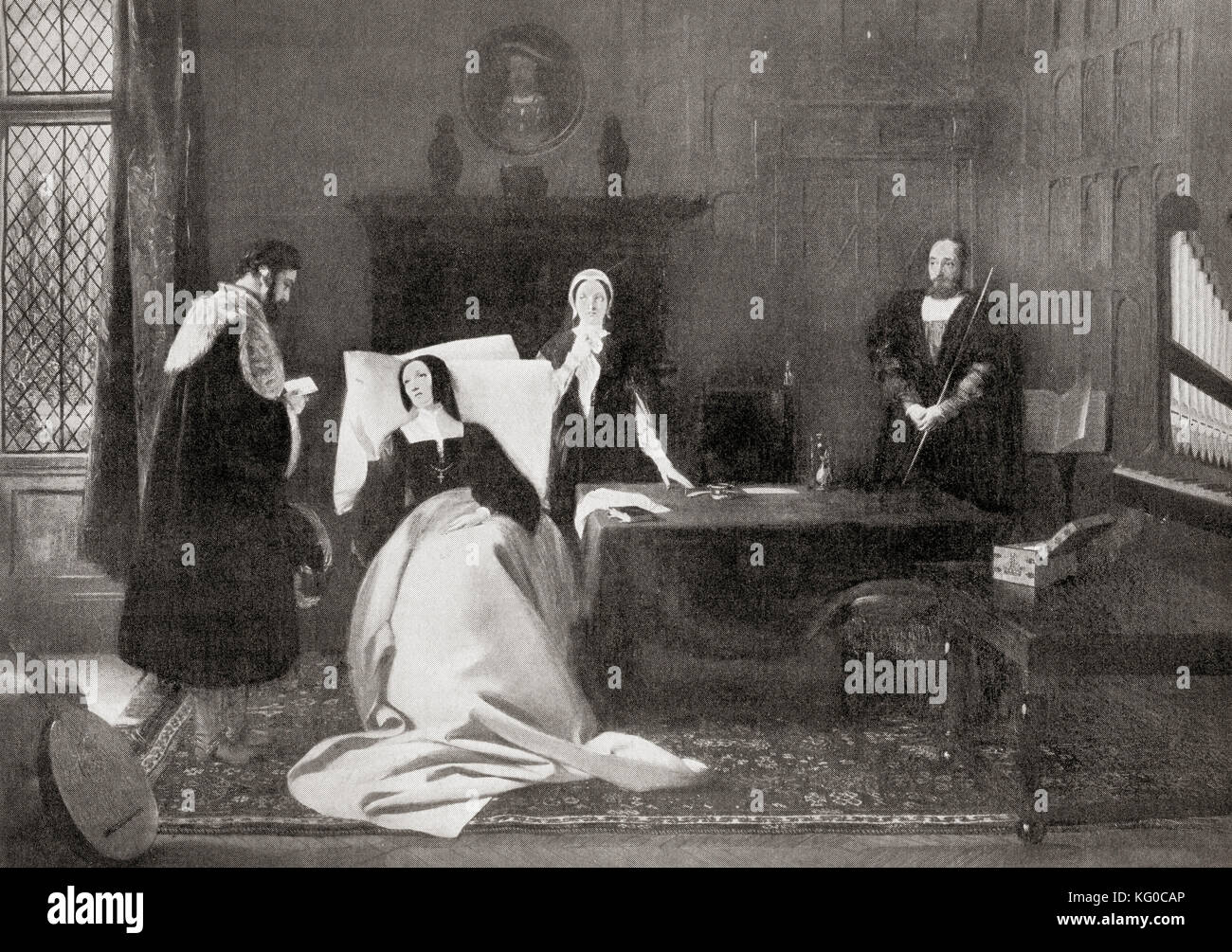 Der Tod von Katharina von Aragon, 1536. Katharina von Aragon, auch Katherine, 1485–1536. Königin von England von Juni 1509 bis Mai 1533 als erste Ehefrau von König Heinrich VIII. Aus Hutchinsons Geschichte der Nationen, veröffentlicht 1915. Stockfoto