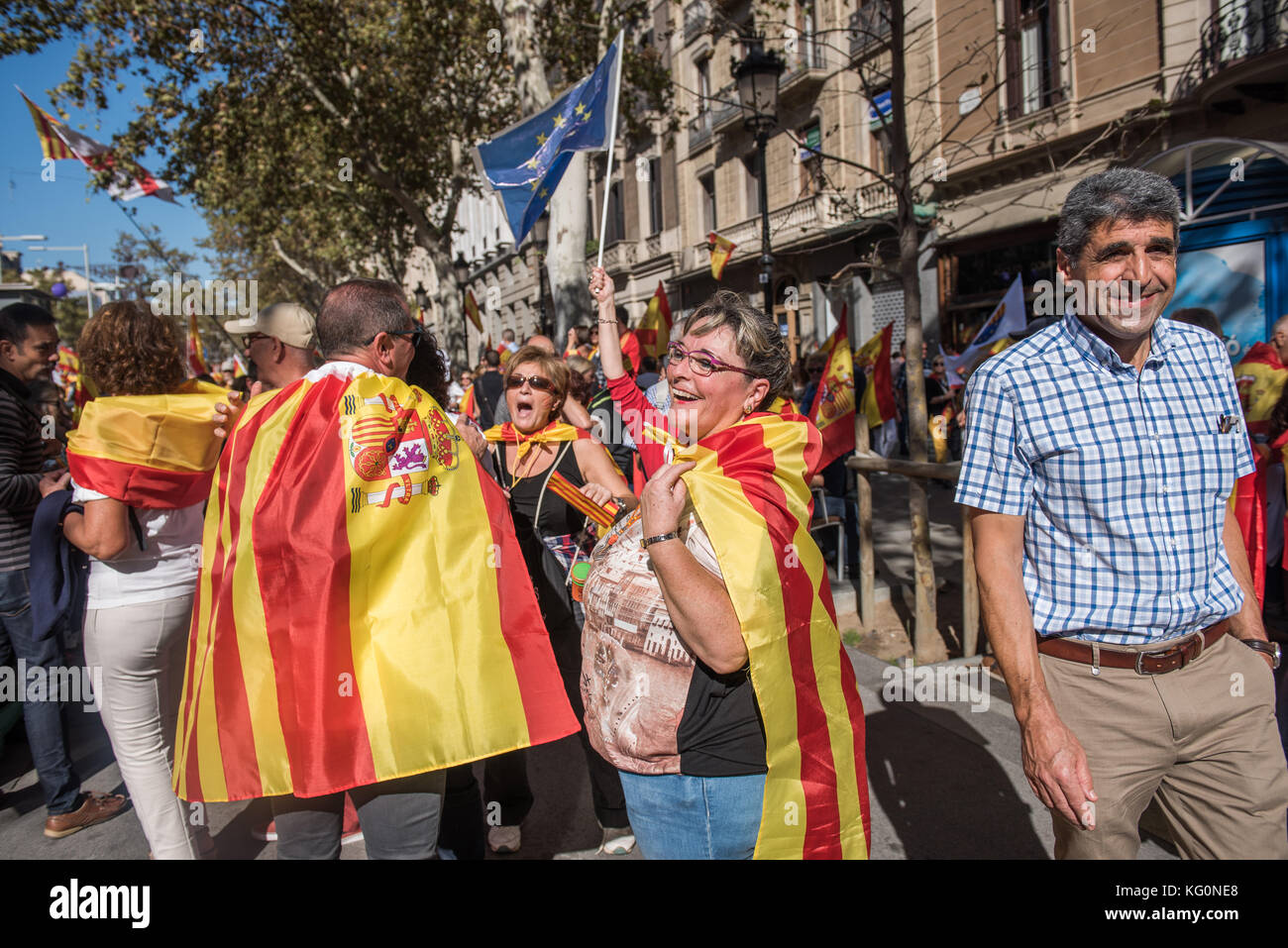 Protest gegen Menschen in Barcelona, Spanisch, Espana, Spanien, Katalonien Stockfoto