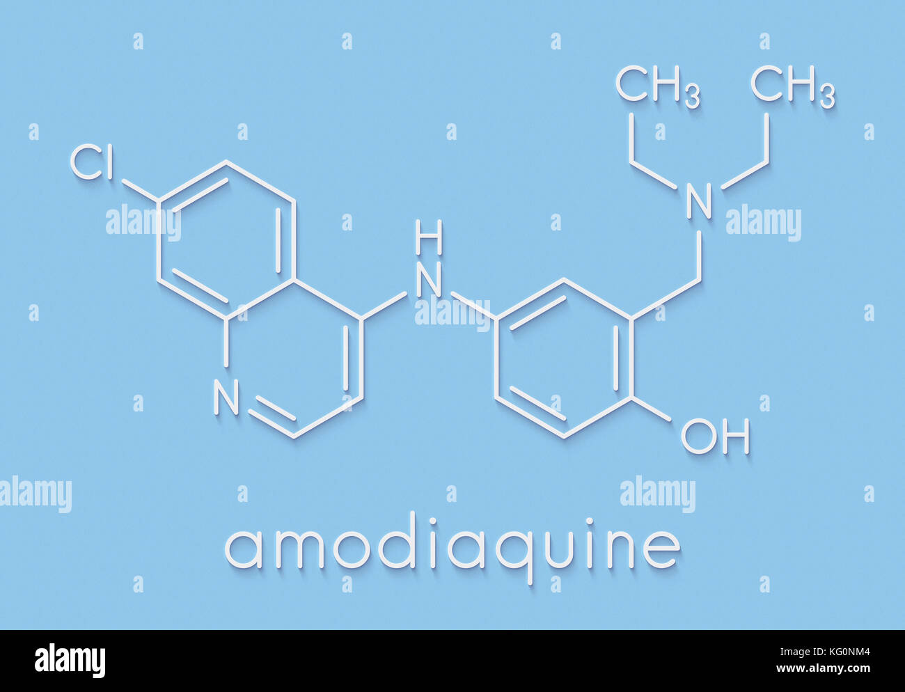 Amodiaquine anti-malariadroge Molekül. Skelettmuskulatur Formel. Stockfoto