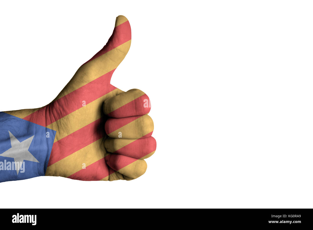Katalonien auf menschlichen männlichen Daumen hoch, Hand Stockfoto