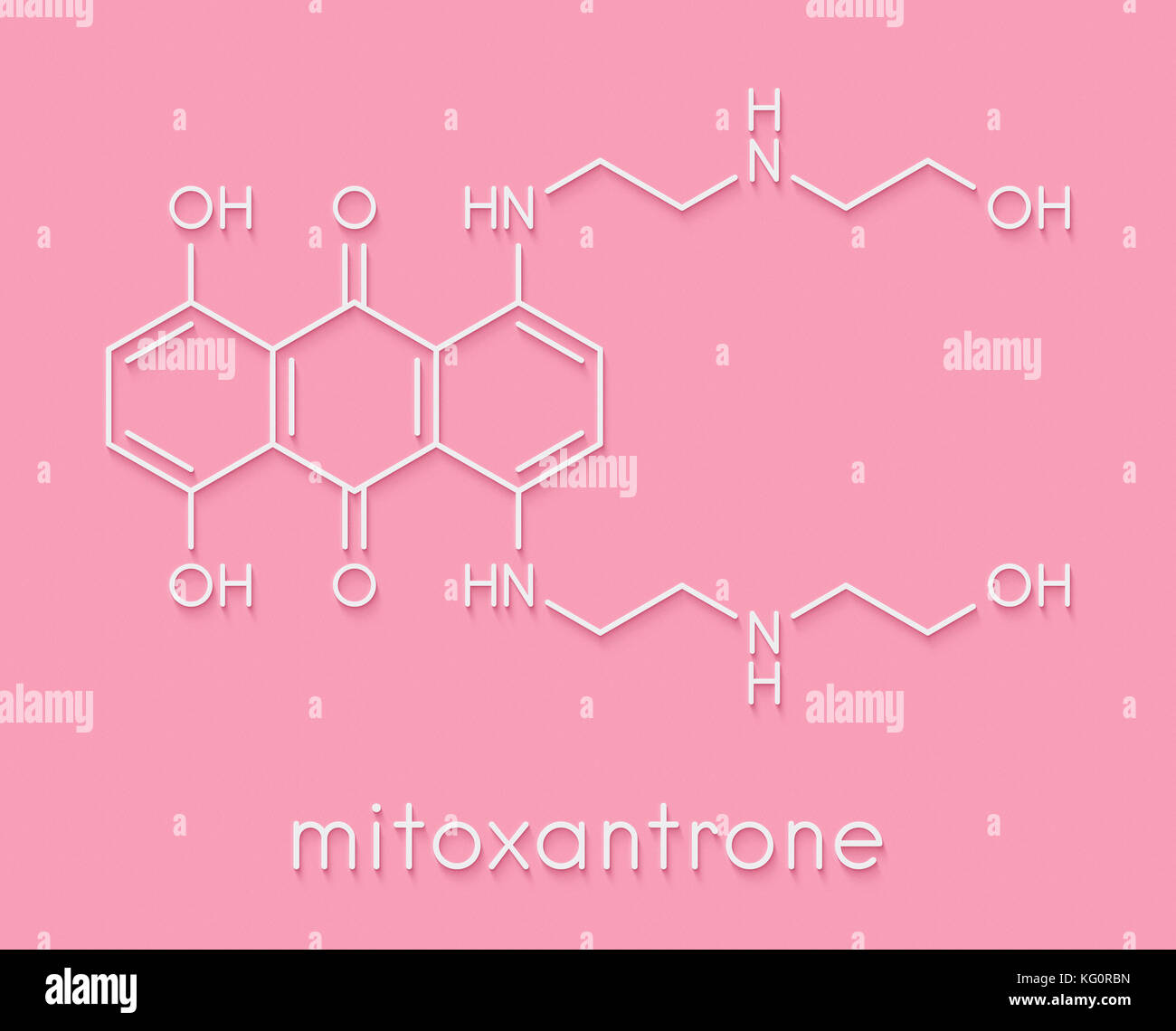 Mitoxantron Krebsmedikament Molekül (Typ ii Topoisomerase-Inhibitor). Skelettmuskulatur Formel. Stockfoto