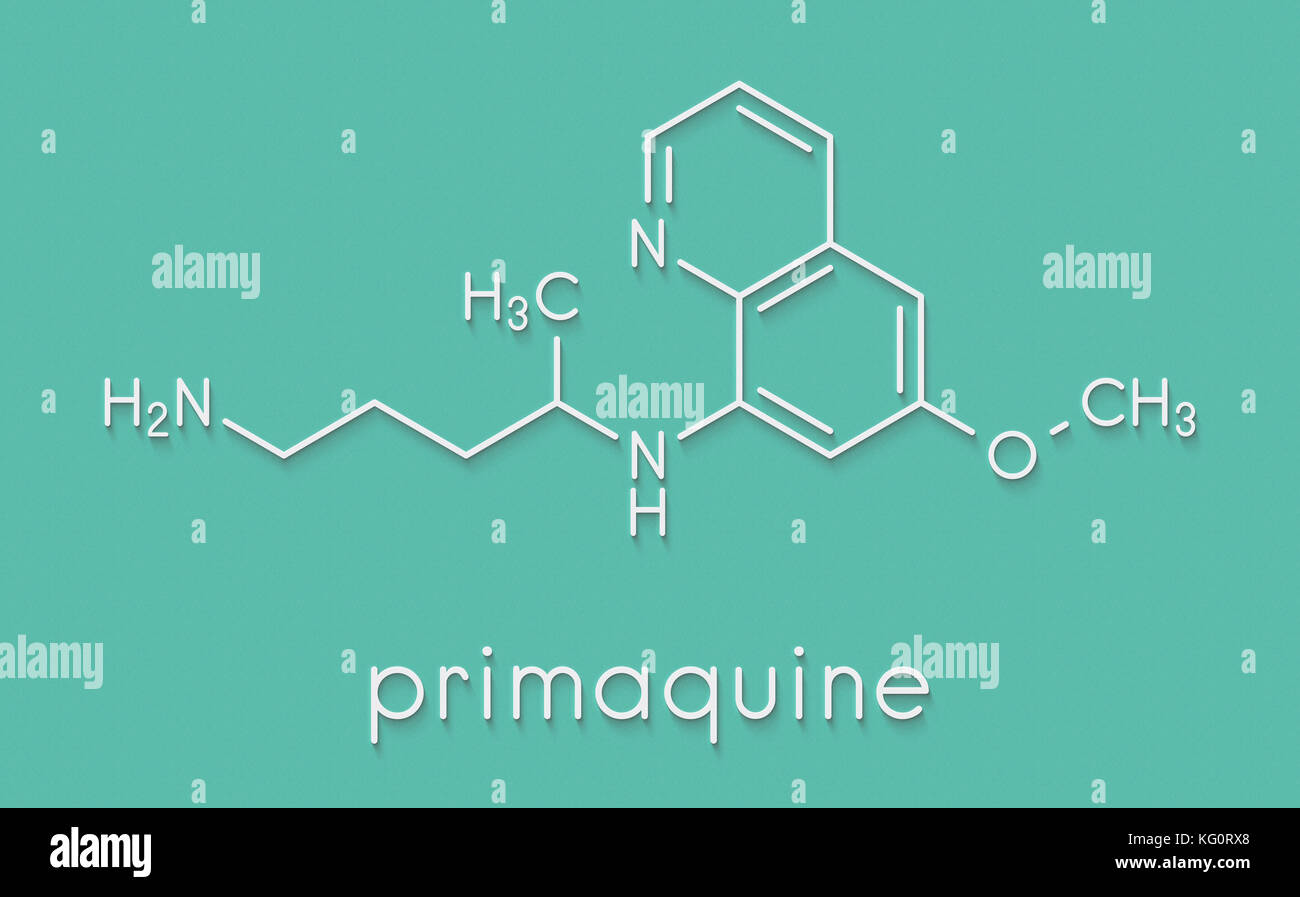 Primaquine Malariadroge Molekül. Skelettmuskulatur Formel. Stockfoto