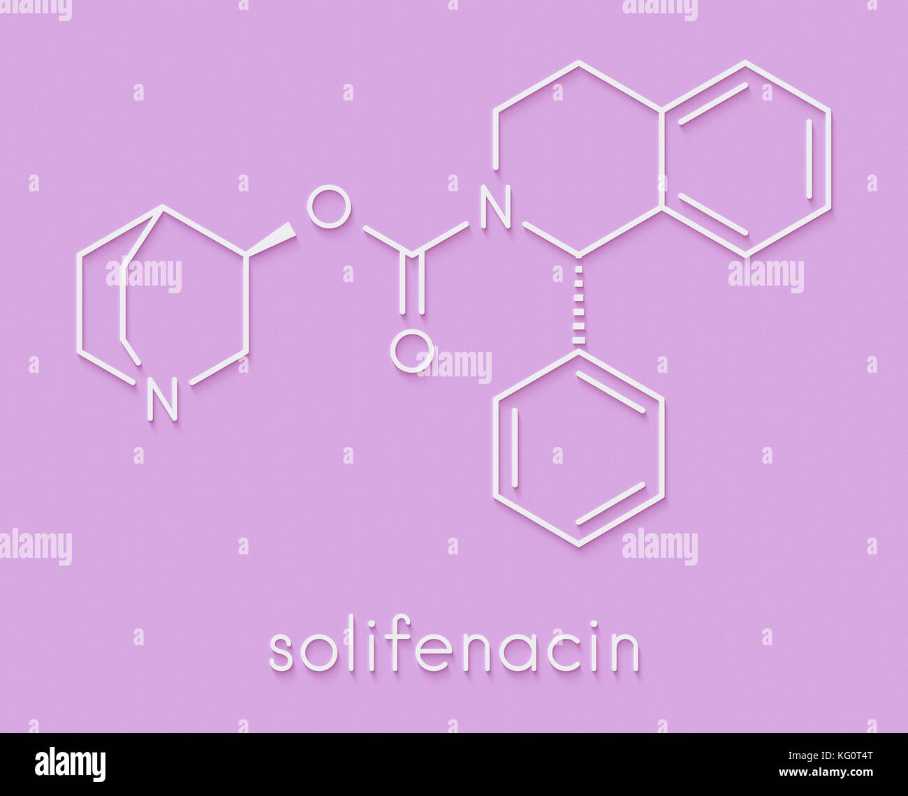Solifenacin überaktive Blase Droge Molekül. Skelettmuskulatur Formel. Stockfoto