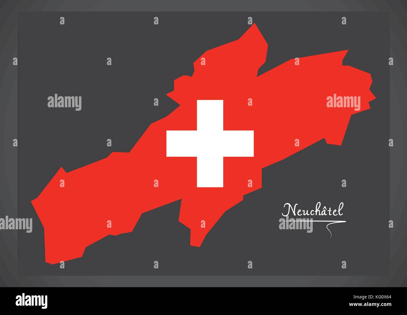 Neuchatel Karte der Schweiz mit Schweizer Flagge Abbildung Alamy
