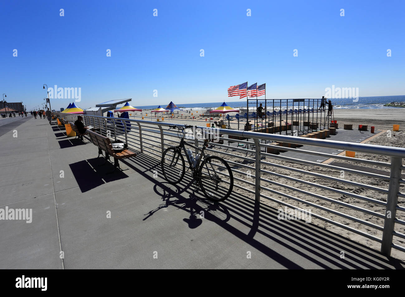 Promenade und Strand Long Beach Long Island New York Stockfoto