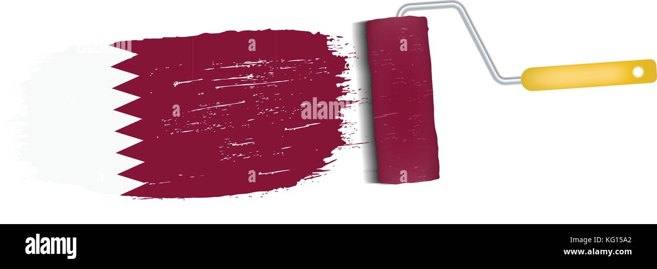 Pinselstrich mit Qatar National Flagge mit weissem Hintergrund. Vector Illustration. Stock Vektor