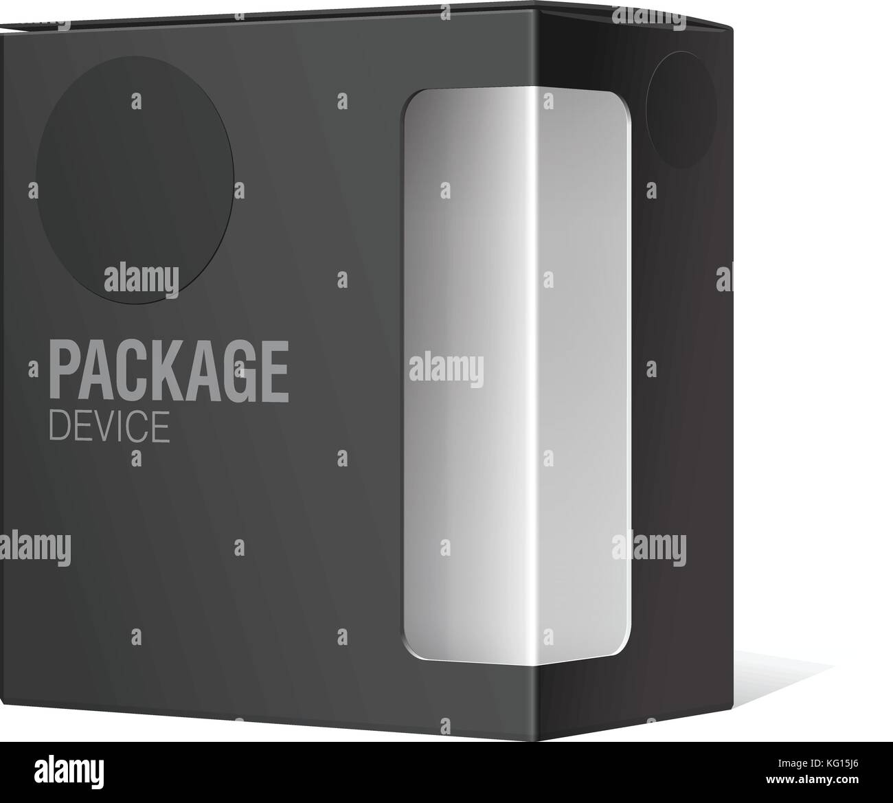 Schwarz Paket Box mit einem transparenten Kunststoff Fenster. Vector Illustration Stock Vektor