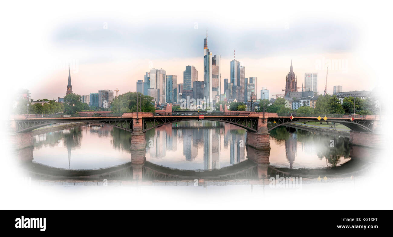 Frankfurt am Main, Hessen, Deutschland: Skyline - obermainbrücke - Hauptfenster Stockfoto