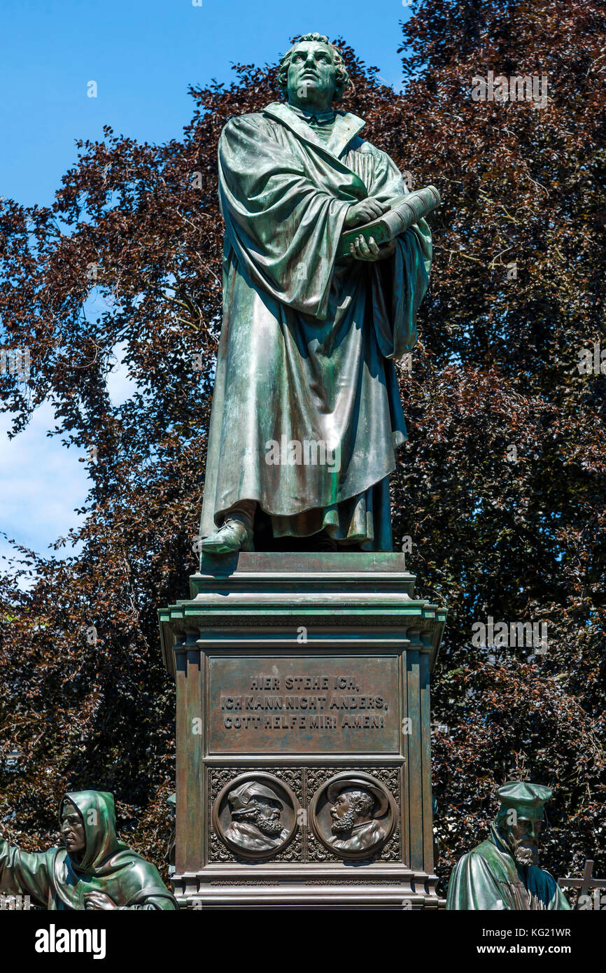 Worms, Rheinland-Pfalz: Luther-Denkmal: Hieronymus Savonarola - Martin Luther - Johannes Hus Stockfoto