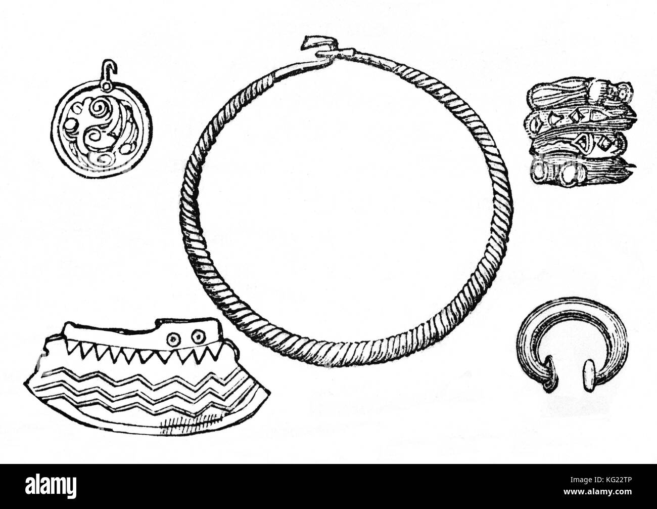 Die Briten, die auch als Keltischen Briten oder alten Briten bekannt, Keltische waren Leute, die Großbritannien vom britischen Eisenzeit bewohnt. Die messing Ornamente behalten ein starkes Design Element im dargestellten Elemente aus dem 1. Jahrhundert v. Chr. erkennbar Stockfoto