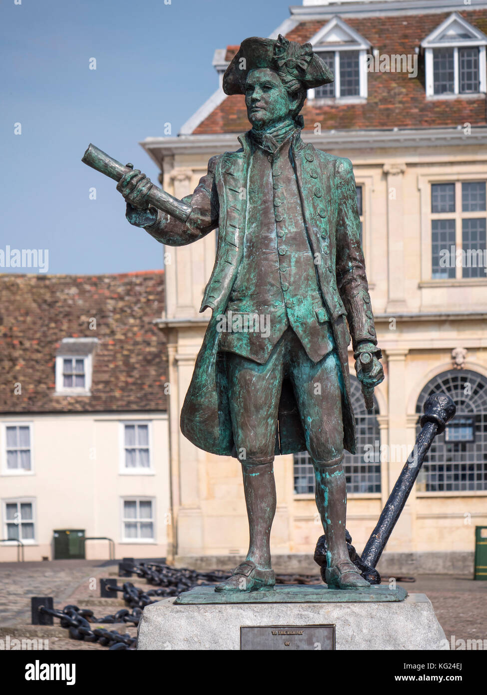 Statue von Captain George Vancouver in Hafen- und Zollhaus Kings Lynn Norfolk, England Stockfoto