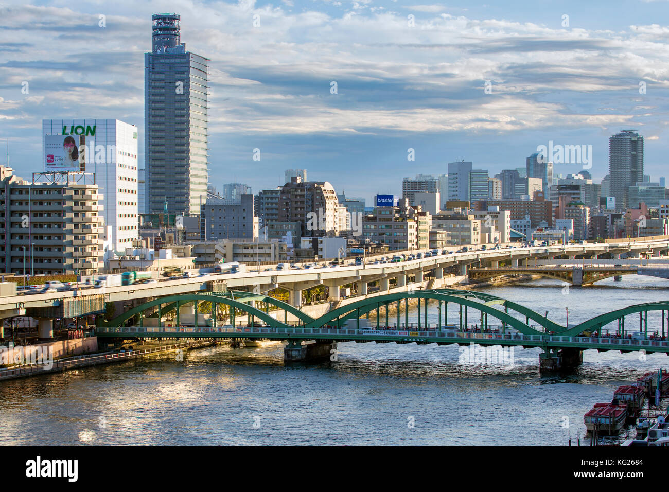 Moderne Architektur entlang des Flusses Sumida, Tokio, Japan, Asien Stockfoto
