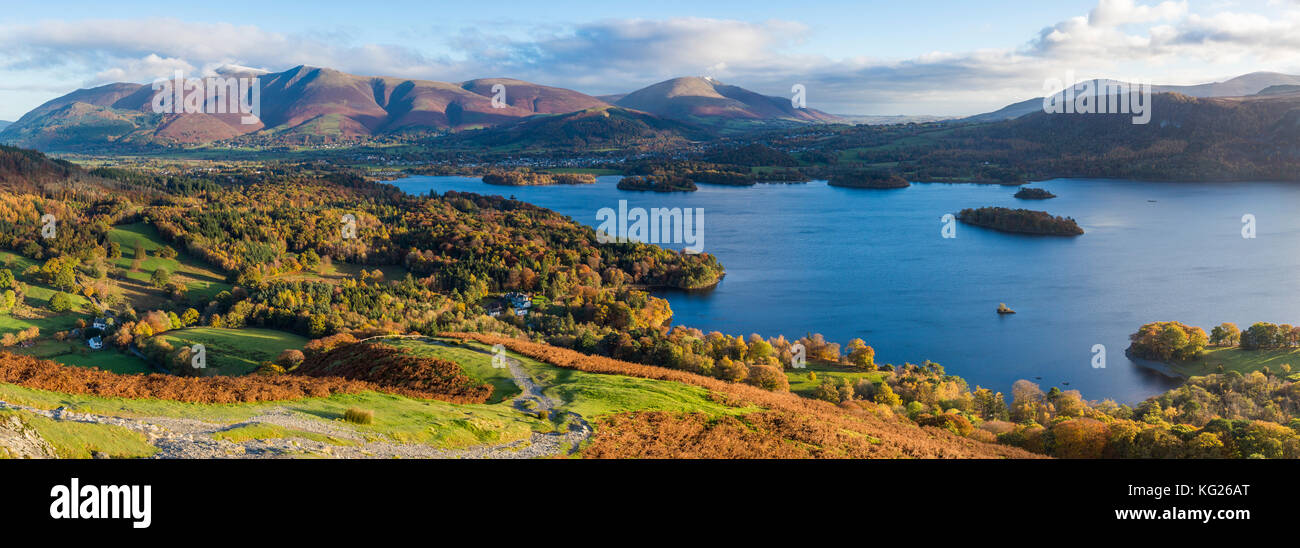 Derwent Water und skiddaw Berge, Lake District National Park, UNESCO-Weltkulturerbe, Cumbria, England, Vereinigtes Königreich, Europa Stockfoto