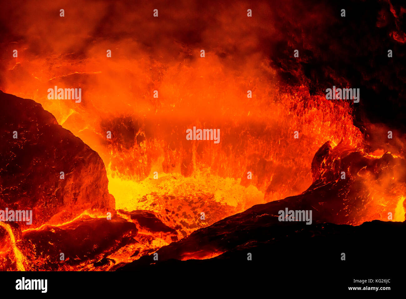 Sehr aktiven Lavasee des Erta Ale Vulkan, danakil Depression, Äthiopien, Afrika Stockfoto