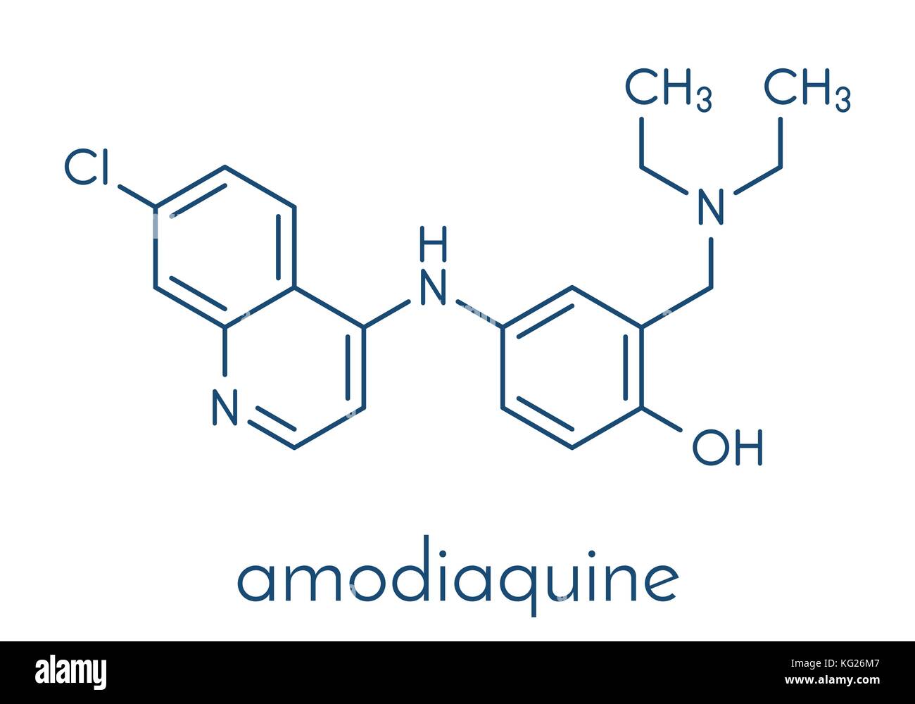 Amodiaquine anti-malariadroge Molekül. Skelettmuskulatur Formel. Stock Vektor