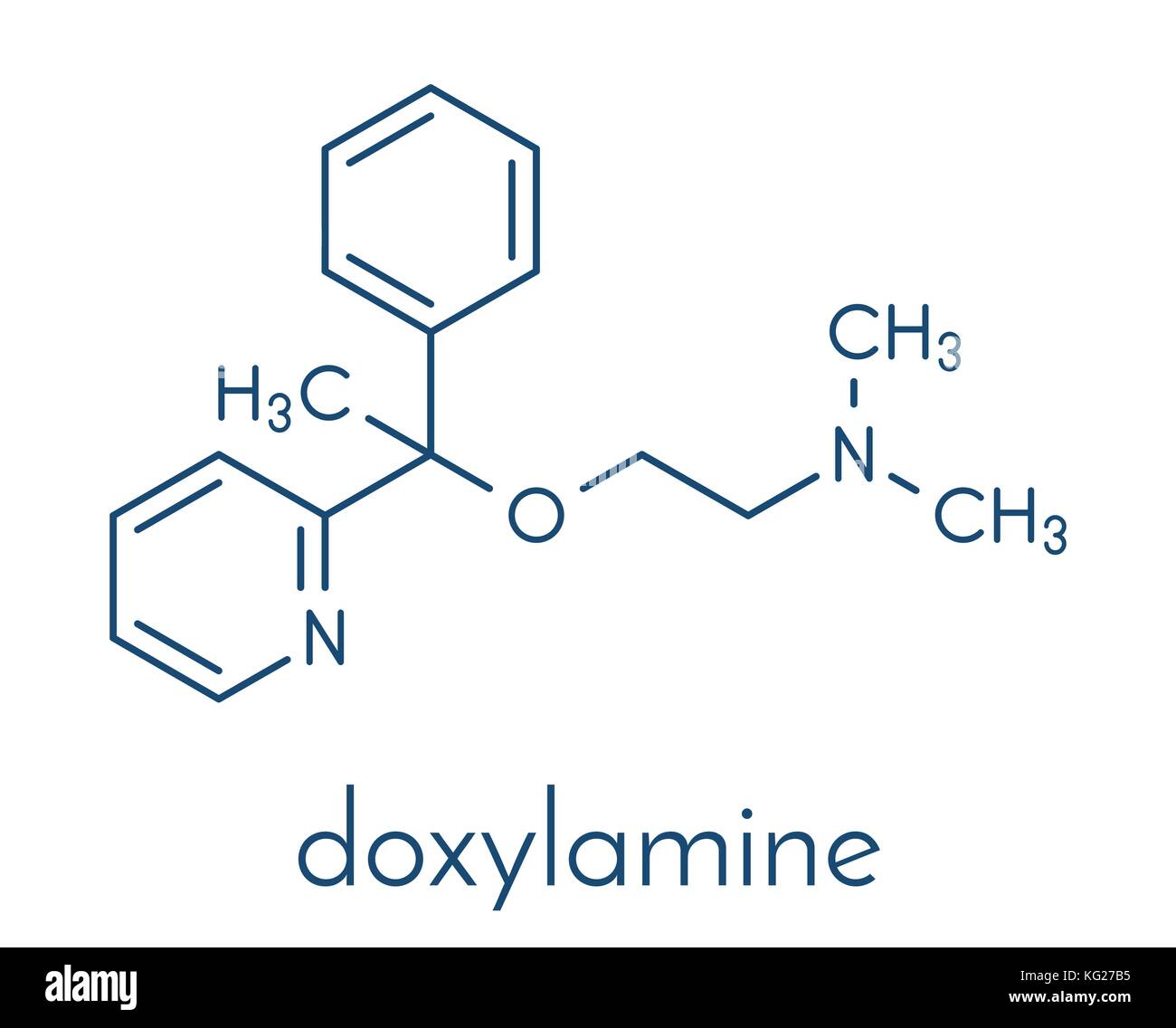 Doxylamine antihistaminikum Droge Molekül. Auch als Over-the-counter (OTC) Beruhigungsmittel. Skelettmuskulatur Formel verwendet wird. Stock Vektor
