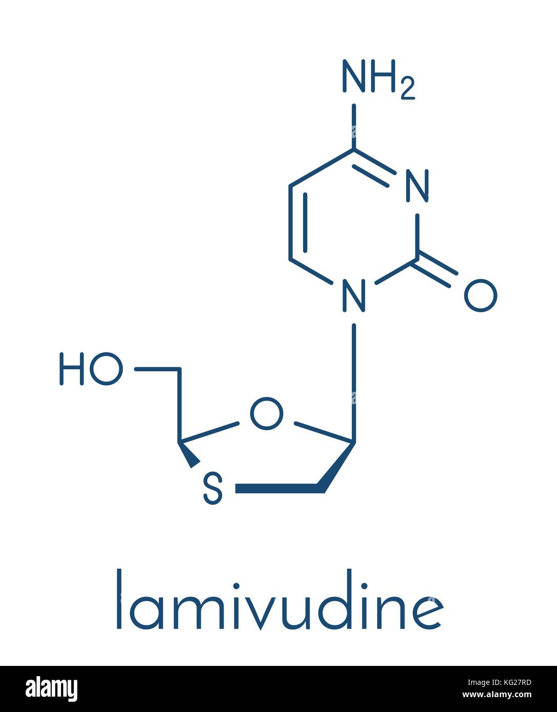 Lamivudin (3TC) antivirale Arzneimittel, Molekül, das in der Behandlung von HIV- und Hepatitis-B-Virus verwendet. Skelettmuskulatur Formel. Stock Vektor