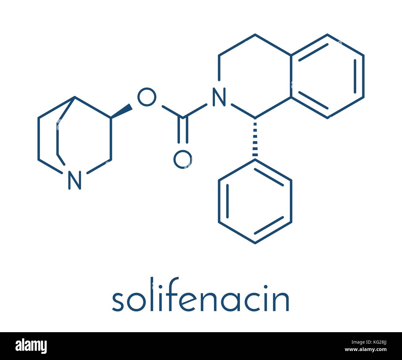 Solifenacin überaktive Blase Droge Molekül. Skelettmuskulatur Formel. Stock Vektor