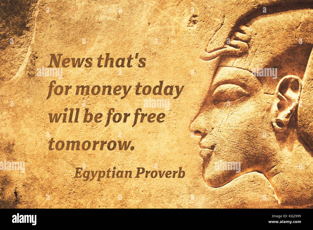 Nachrichten, die für Geld wird heute für morgen - alten ägyptischen Sprichwort Zitat Stockfoto