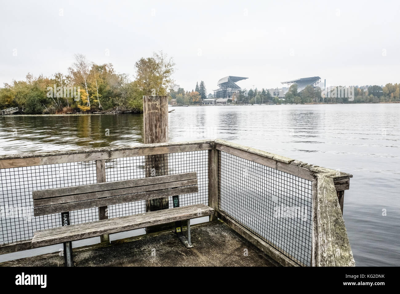 Schlittenhunde Stadium über Lake Washington gesehen Stockfoto