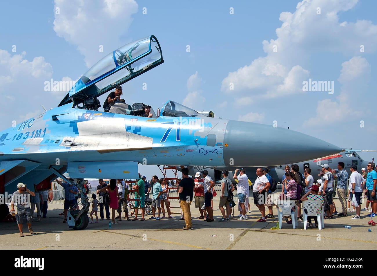 Sukhoi SU-27 flanker, ukrainische Luftwaffe, in Bukarest International Air Show (Bias) 2016, Bukarest, Rumänien Stockfoto