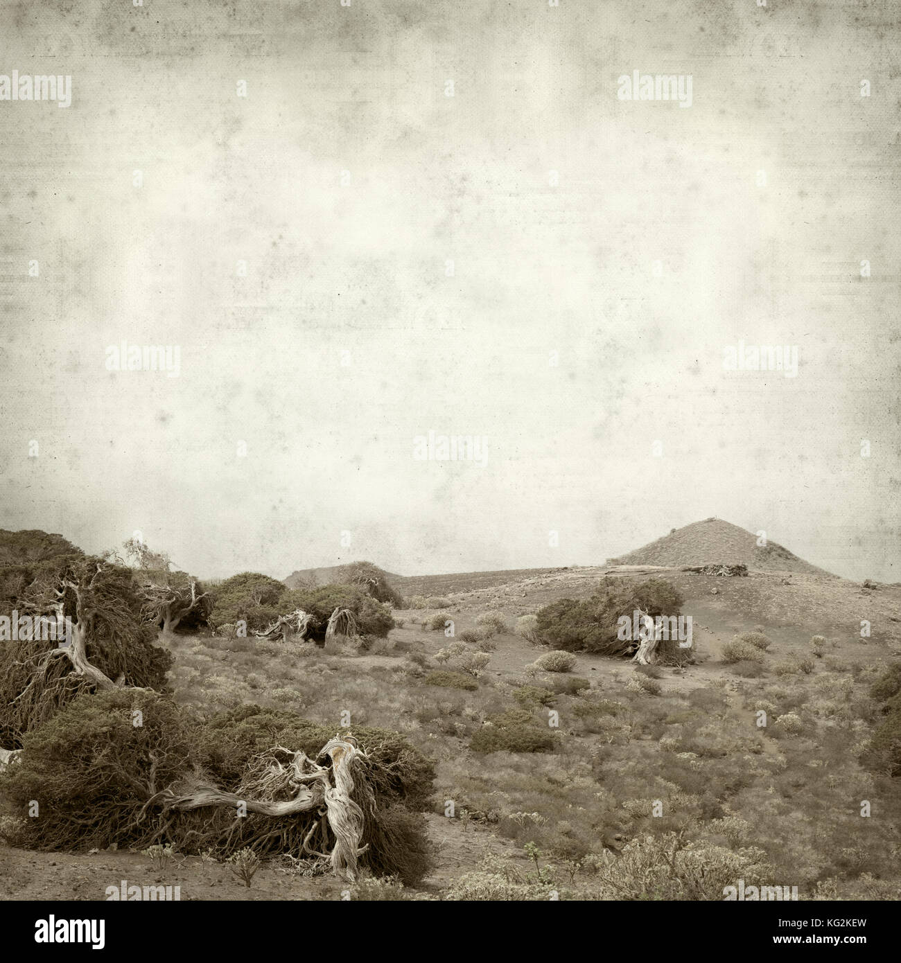 Texturierte altes Papier Hintergrund mit Landschaft von El Hierro, Kanarische Inseln Stockfoto