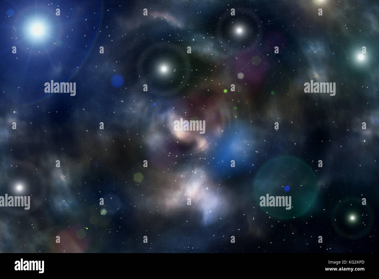 Farbenfrohe abstrakte Helle gesprenkelter Hintergrund von Deep Space mit Nebel und Sterne Stockfoto