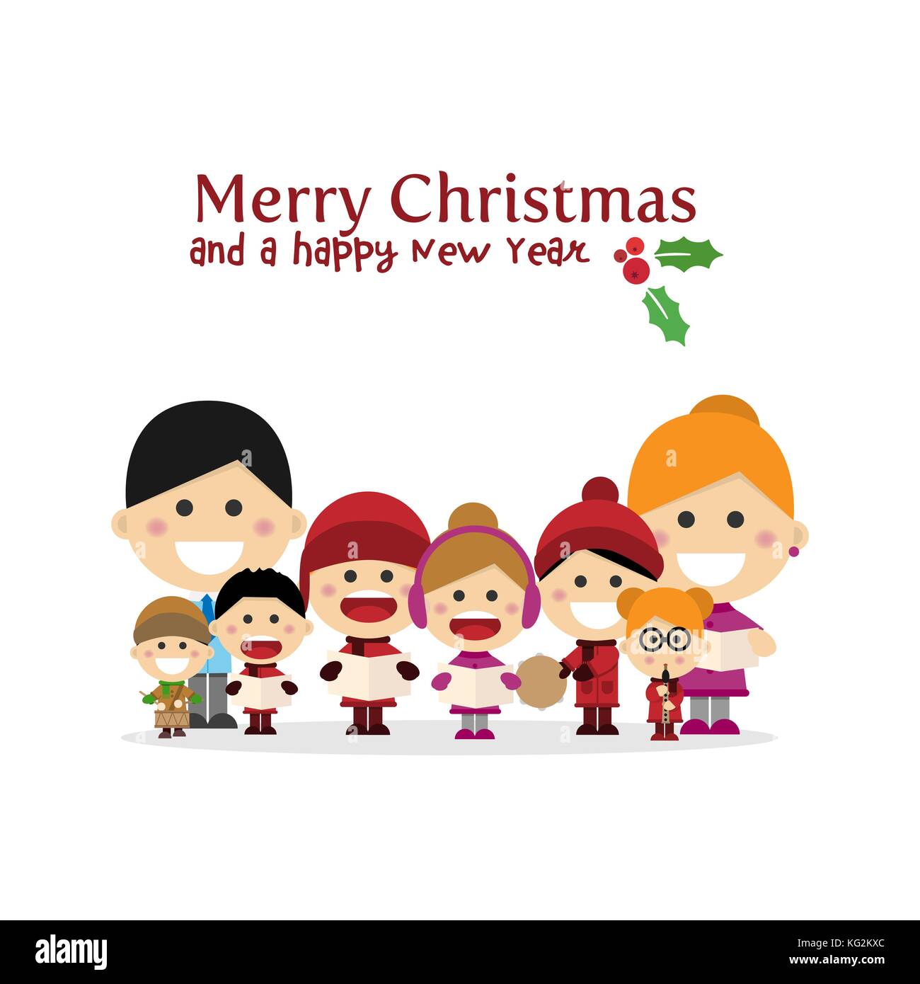 Niedlich Familie singen Weihnachtslieder auf Weihnachten. Vector Illustration Stock Vektor