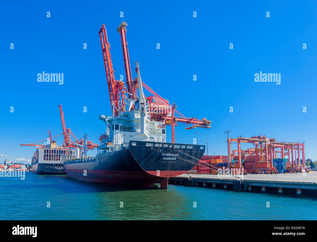 Containerschiff, terminal Hafen von Vancouver, Vancouver, Britisch-Kolumbien, Kanada Stockfoto