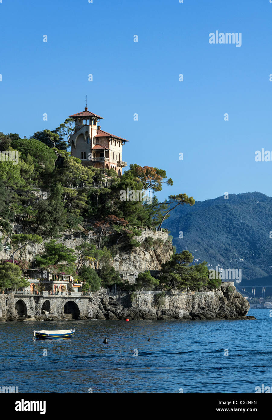 Malerische Waterfront House, Portofino, Ligurien, Italien. Stockfoto