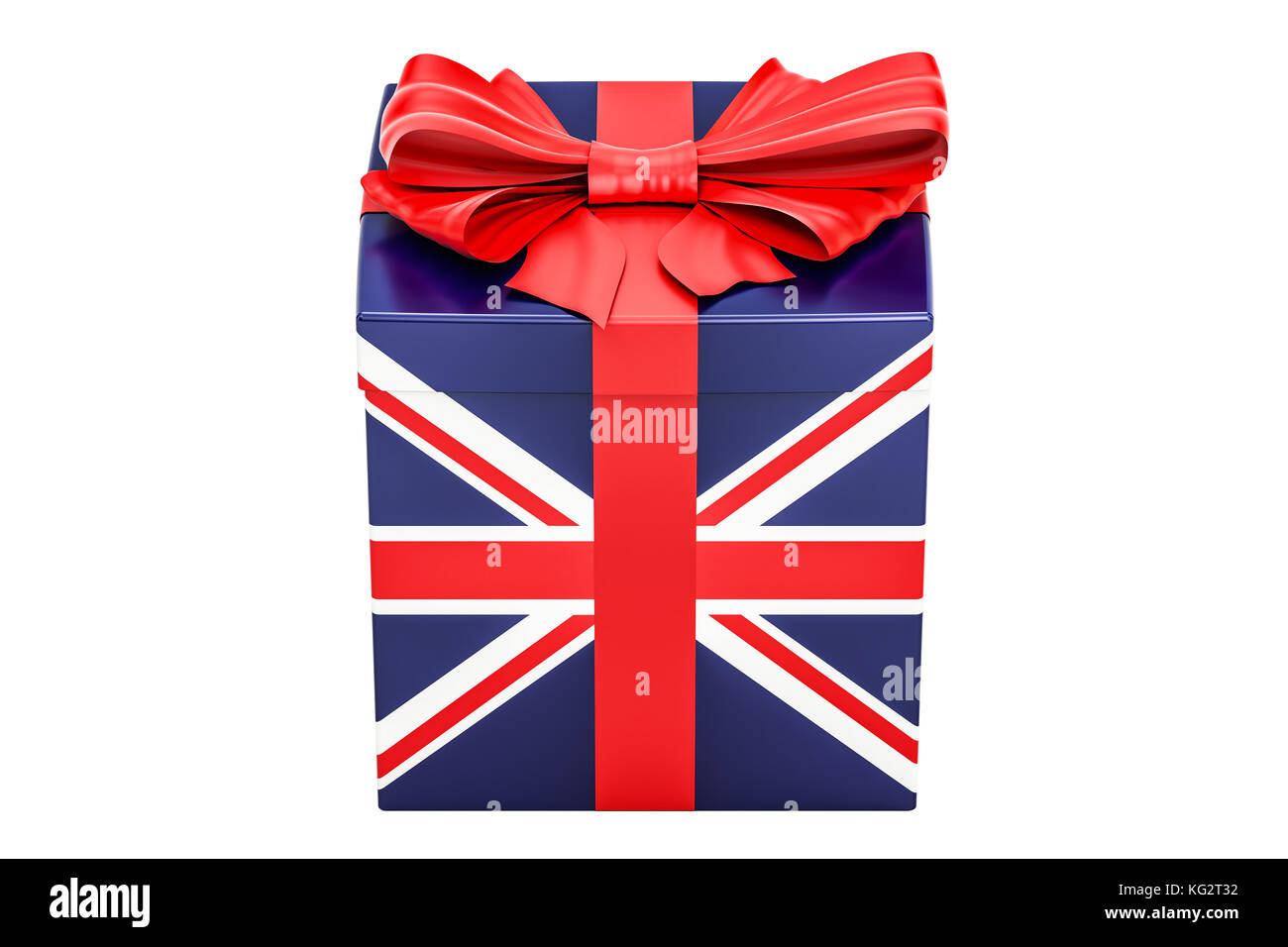 Geschenkbox mit Flagge von Großbritannien, urlaub Konzept. 3D-Rendering auf weißem Hintergrund Stockfoto