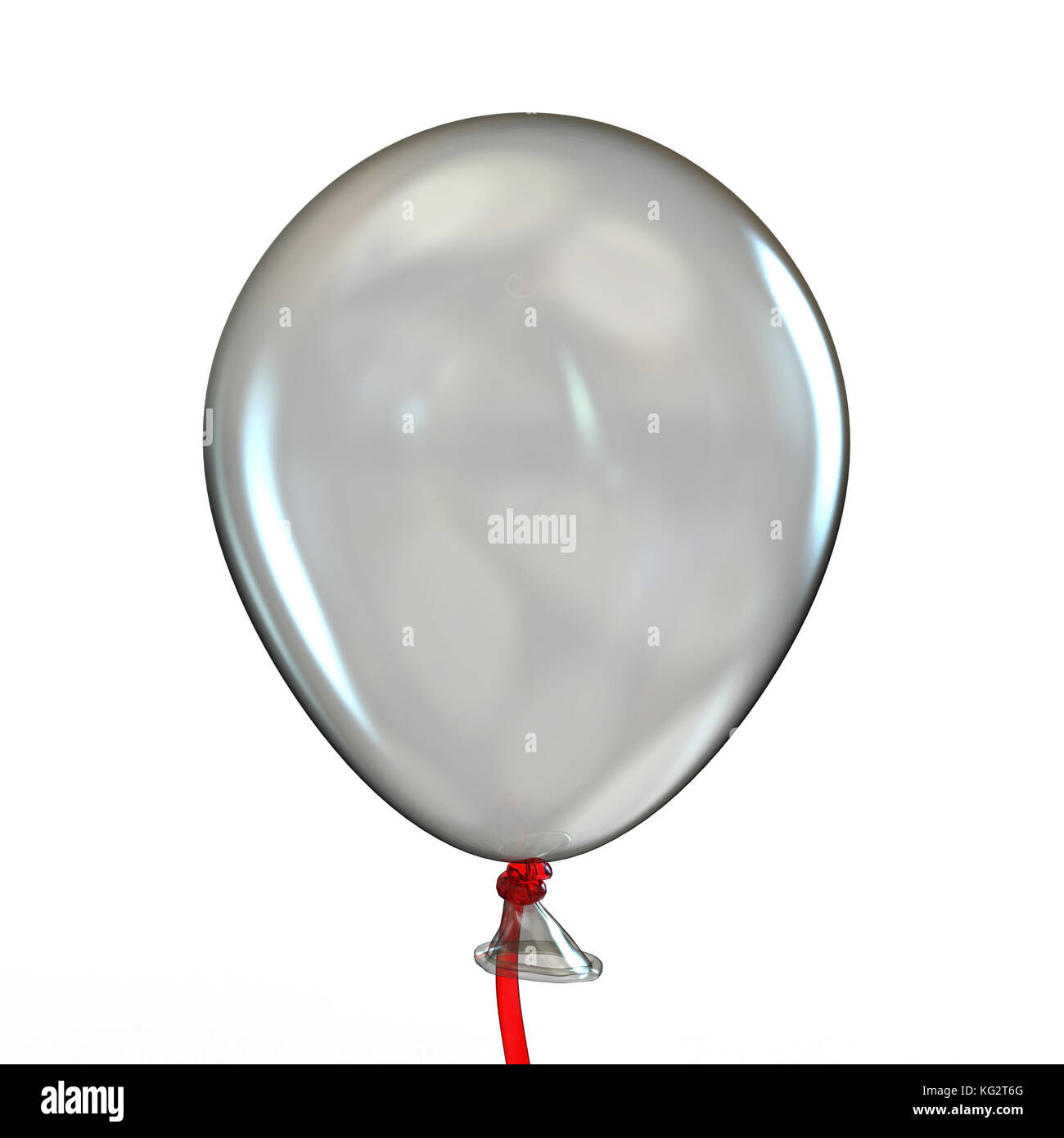 Transparente Ballon mit Red Ribbon 3d-render Abbildung auf weißem Hintergrund Stockfoto