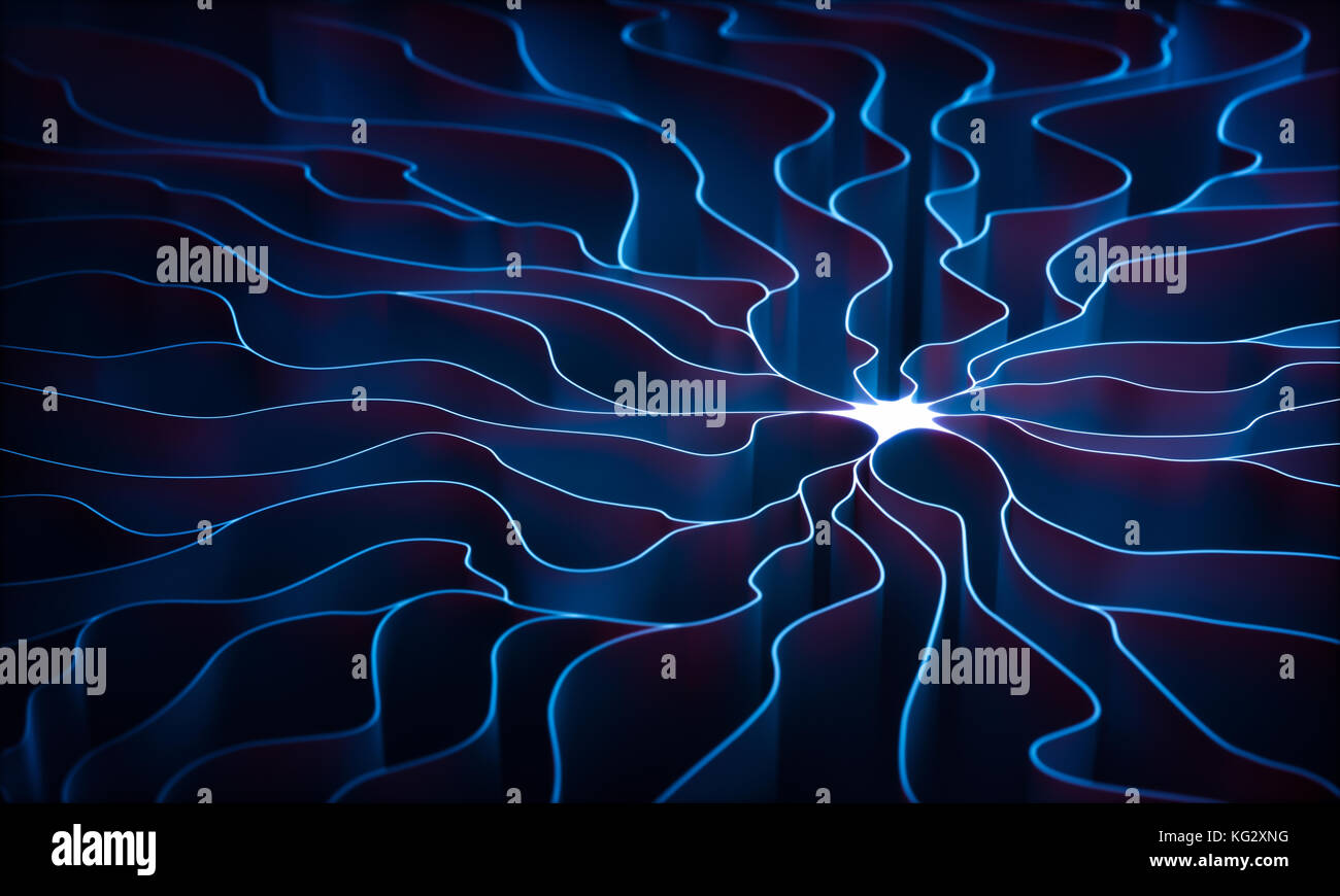 3d-Abbildung. künstliche Neuron. Die dendriten von einem Axon, schlanke Projektion einer Nervenzelle. Stockfoto