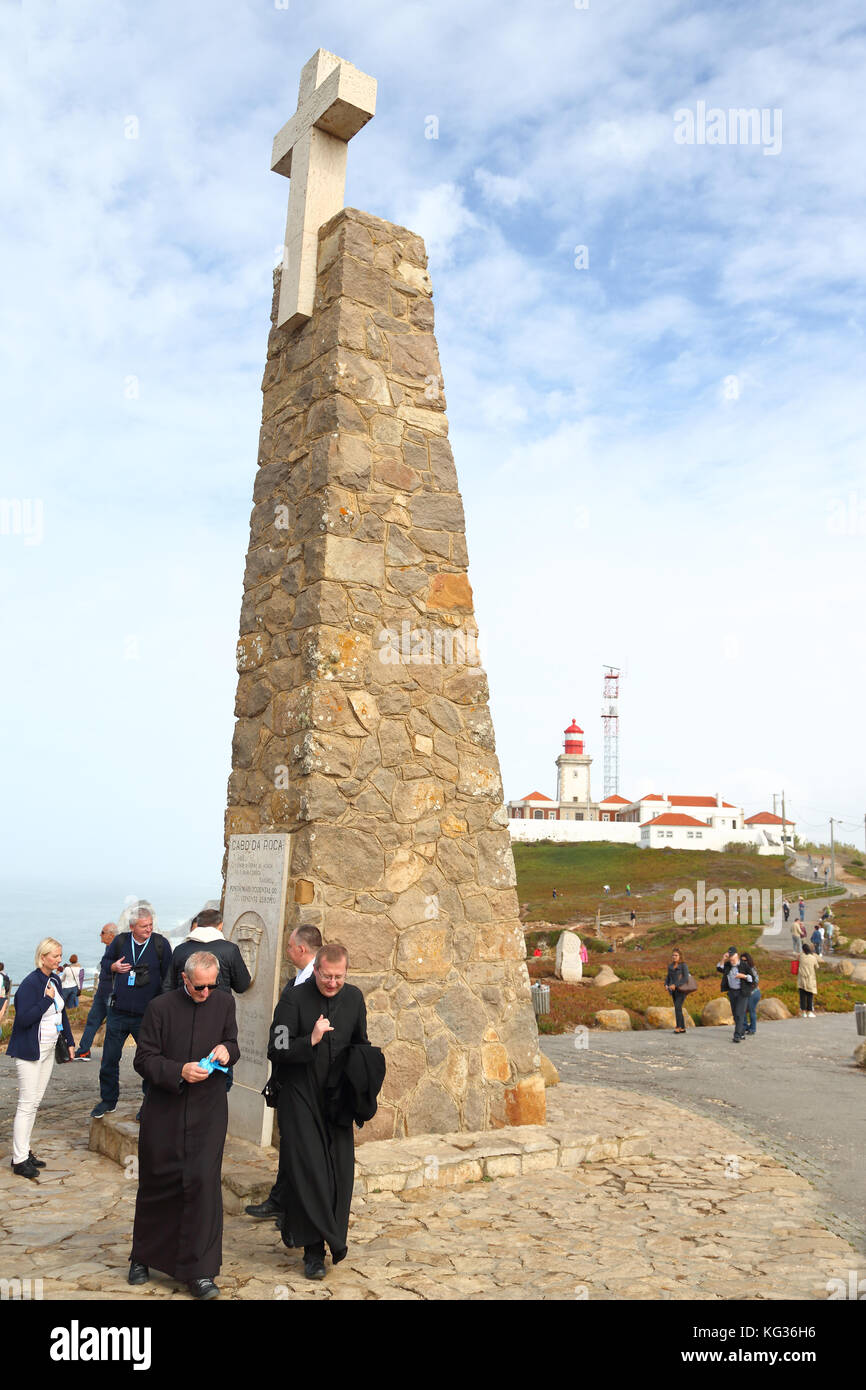 Denkmal in Cabo da Roca, dem westlichen Punkt der Europa - Portugal Stockfoto