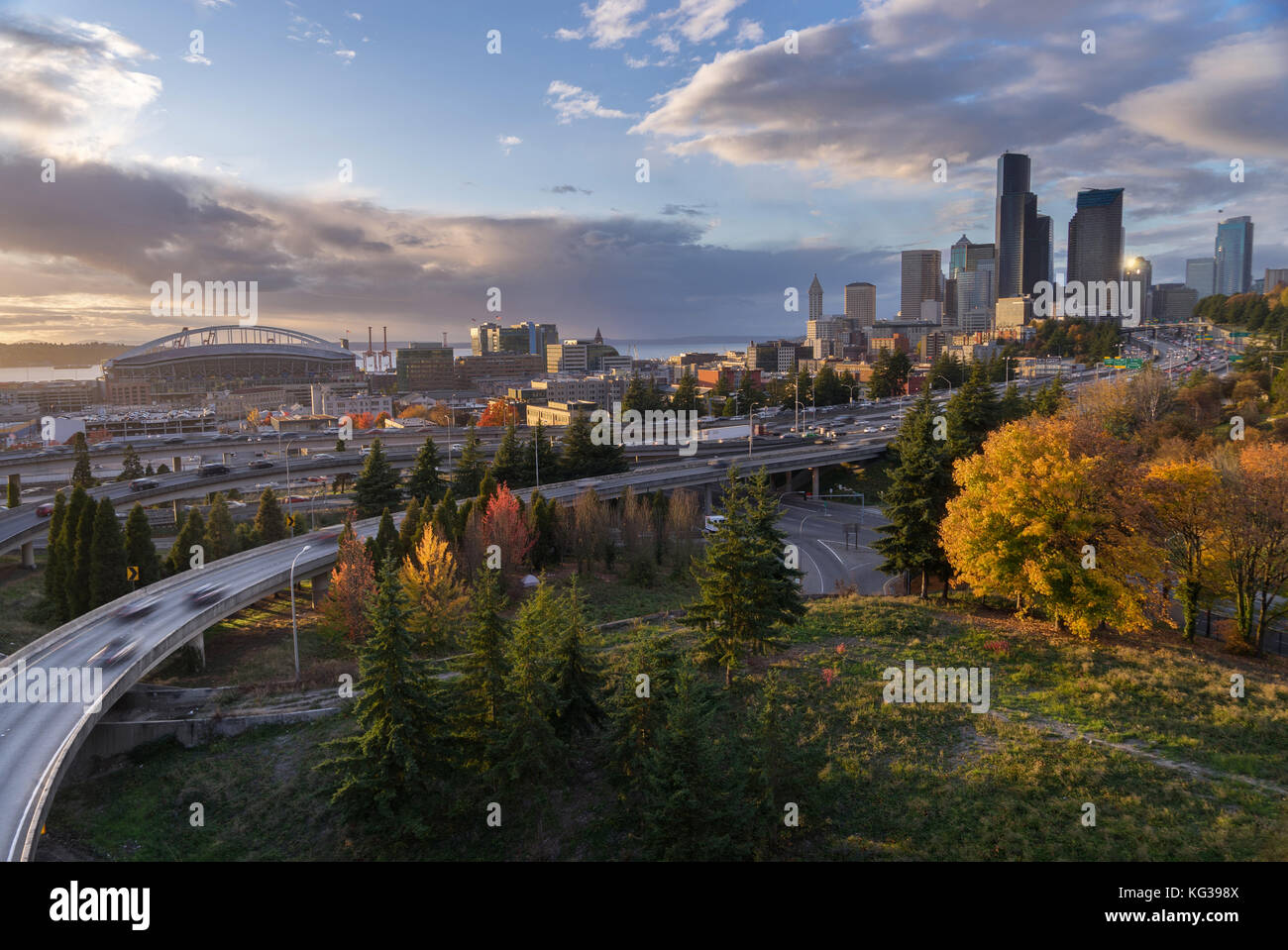 Die seattle Skyline und Freeway von rizal Brücke Stockfoto