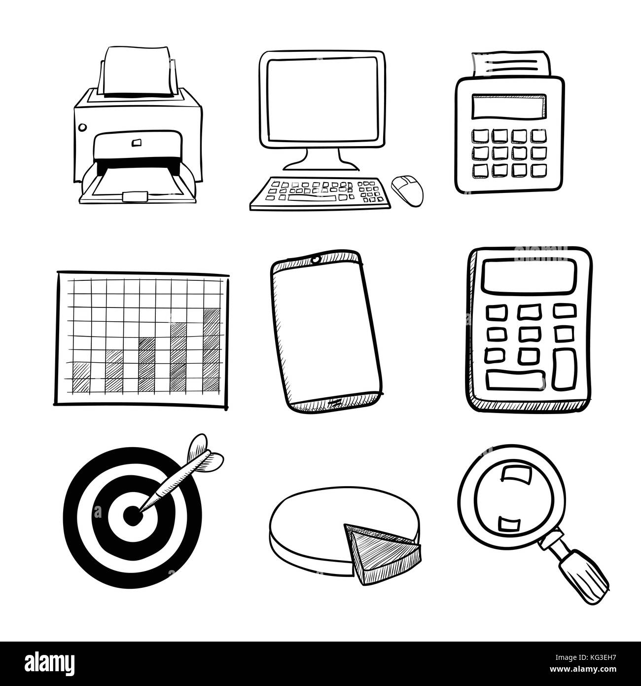 Satz von Business doodle auf Papier Hintergrund 2, für Geschäfts-, Einkaufs-, Verkaufs- und Finanzkonzept - Vektor Hand gezeichnet. Stock Vektor