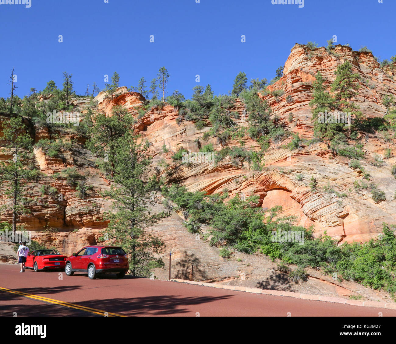 Eine Szene entlang des Zion-Mt. Carmel Hwy, wenn man den Zion National Park von Osten aus erreicht Stockfoto