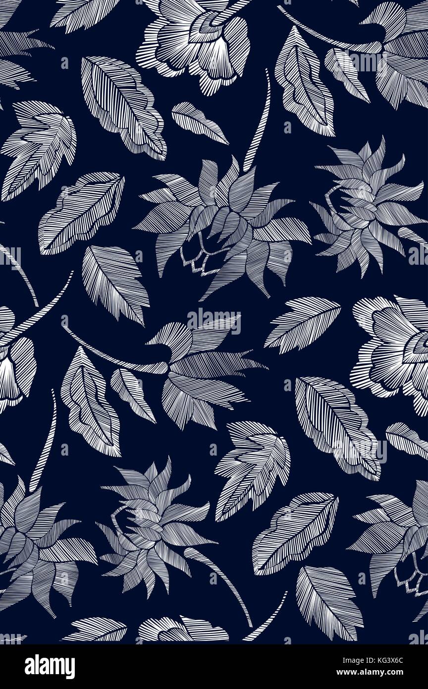 Florale Nahtlose Hintergrundmuster Mit Phantasie Blumen Und Blatter Line Art Stickerei Blumen Vector Illustration Stock Vektorgrafik Alamy