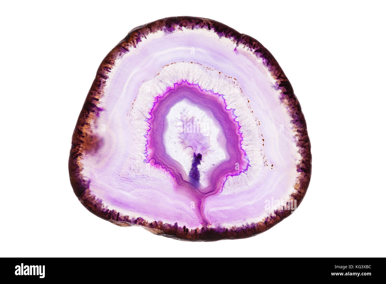 Zusammenfassung Hintergrund - rosa Achat mineral Querschnitt auf weißem Hintergrund Stockfoto