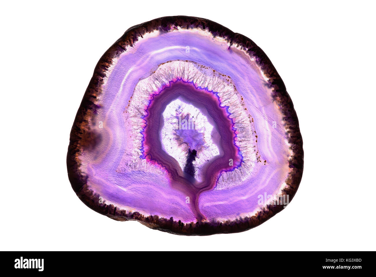 Zusammenfassung Hintergrund - rosa Achat mineral Querschnitt auf weißem Hintergrund Stockfoto